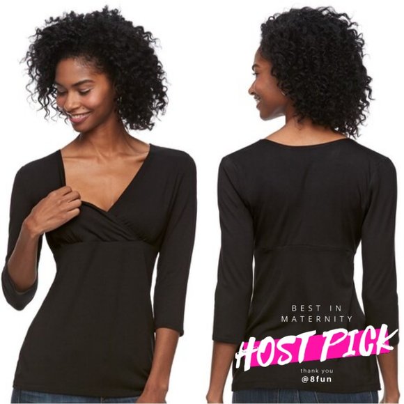 $10 CLEARANCE! Maternity a:glow Black Surplice Nursing Tee - Picture 6 of 11